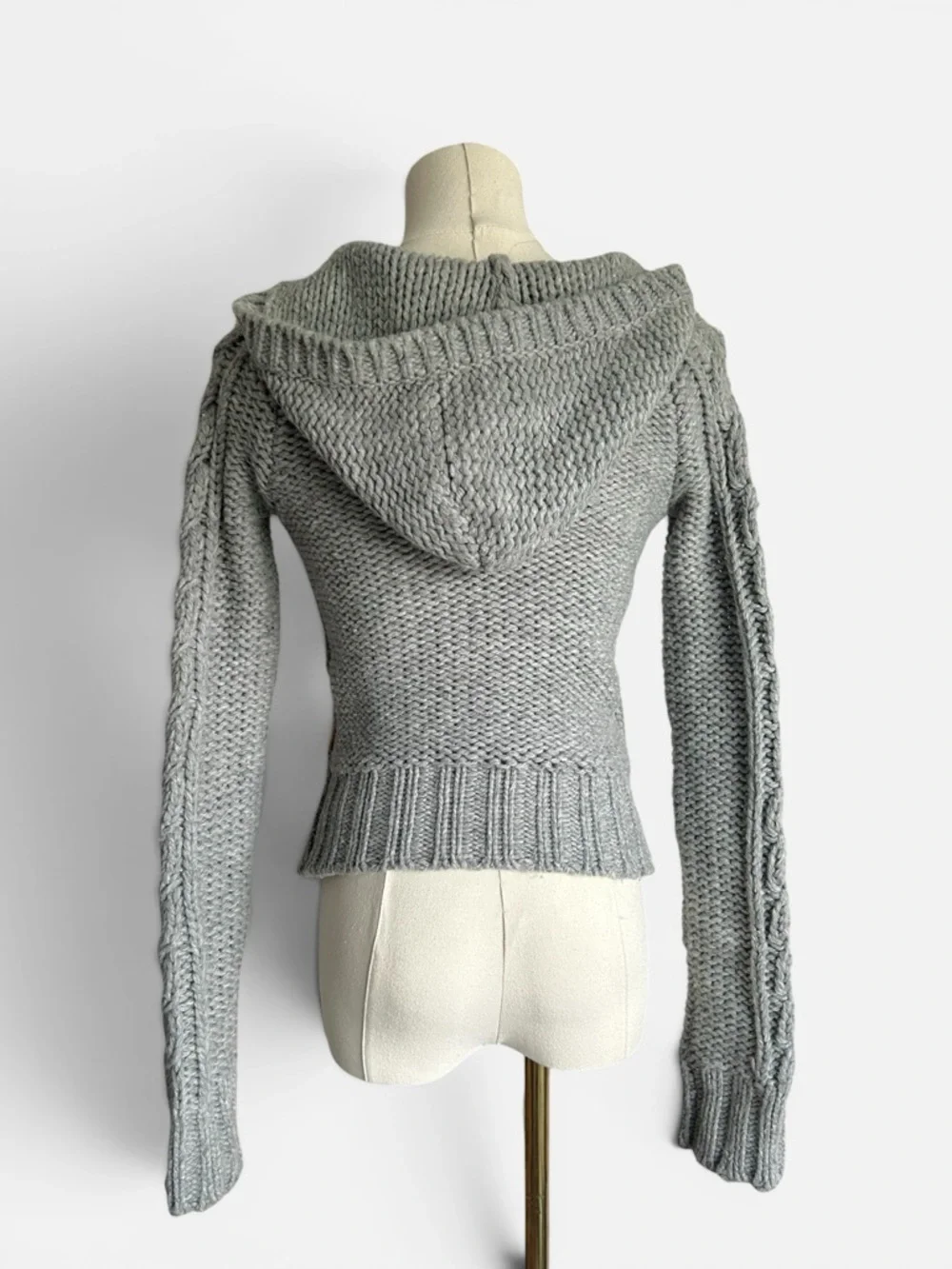 Hollister Vintage Y2k Grey Cable Knit Sweater Hoodie XS